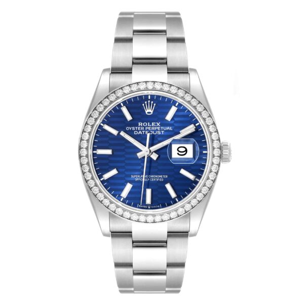 Rolex Datejust Steel Blue Fluted Dial Diamond Mens Watch 126284 Unworn - Image 2