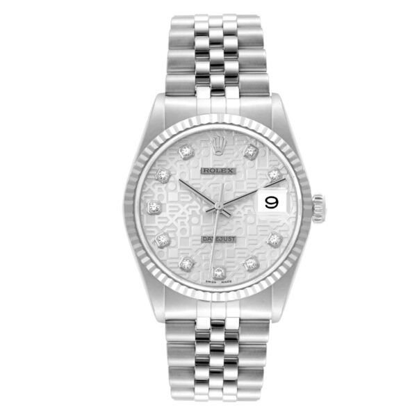 Rolex Datejust Steel White Gold Anniversary Diamond Dial Mens Watch 16234 - Image 3
