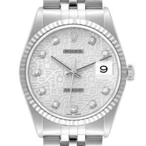 Rolex Datejust Steel White Gold Anniversary Diamond Dial Mens Watch 16234