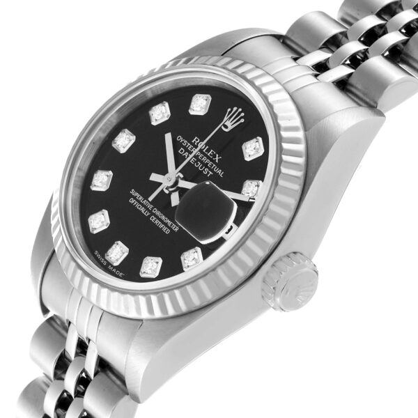 Rolex Datejust Steel White Gold Black Diamond Dial Ladies Watch 79174 Box Papers - Image 6