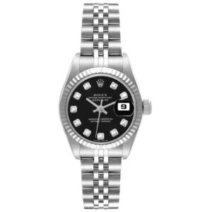 Rolex Datejust Steel White Gold Black Diamond Dial Ladies Watch 79174 Box Papers