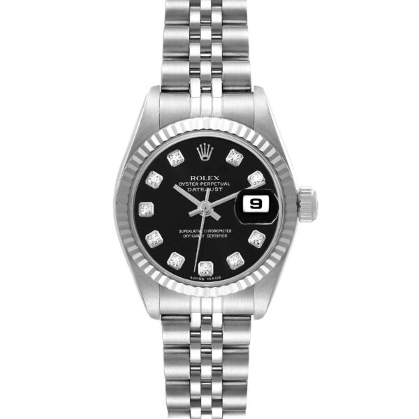 Rolex Datejust Steel White Gold Black Diamond Dial Ladies Watch 79174 Box Papers - Image 3