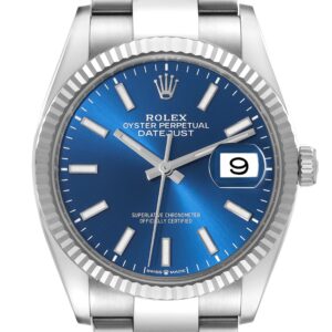 Rolex Datejust Steel White Gold Blue Dial Mens Watch 126234 Box Card