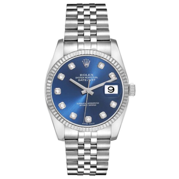 Rolex Datejust Steel White Gold Blue Diamond Dial Mens Watch 116234 - Image 2