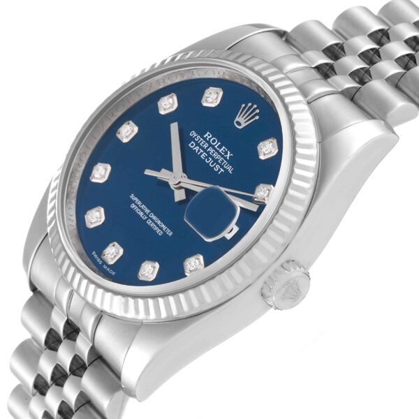 Rolex Datejust Steel White Gold Blue Diamond Dial Mens Watch 116234 - Image 5
