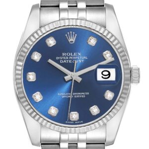 Rolex Datejust Steel White Gold Blue Diamond Dial Mens Watch 116234