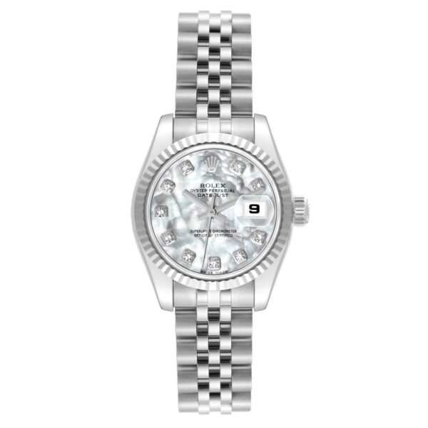 Rolex Datejust Steel White Gold Mother of Pearl Diamond Dial Ladies Watch 179174 - Image 2