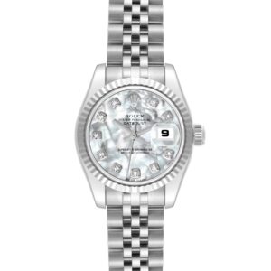 Rolex Datejust Steel White Gold Mother of Pearl Diamond Dial Ladies Watch 179174