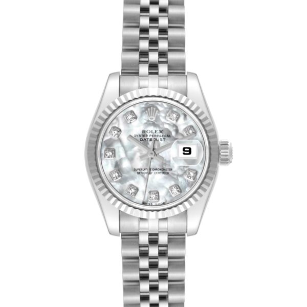 Rolex Datejust Steel White Gold Mother of Pearl Diamond Dial Ladies Watch 179174