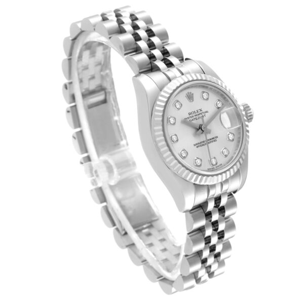 Rolex Datejust Steel White Gold Silver Diamond Dial Ladies Watch 179174 - Image 3