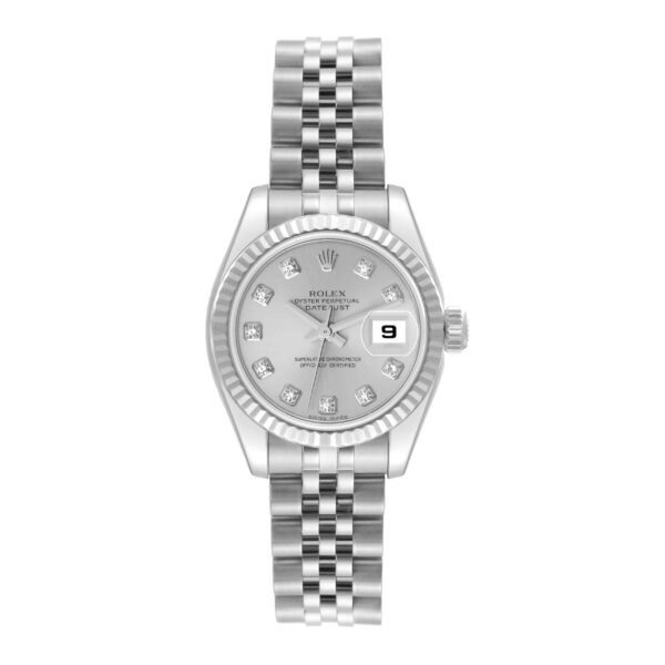 Rolex Datejust Steel White Gold Silver Diamond Dial Ladies Watch 179174 - Image 2