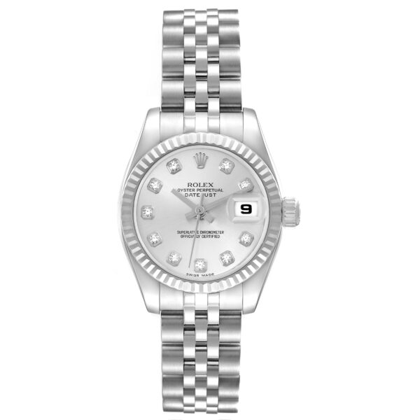 Rolex Datejust Steel White Gold Silver Diamond Dial Ladies Watch 179174 - Image 2