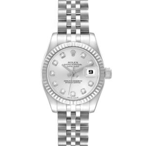 Rolex Datejust Steel White Gold Silver Diamond Dial Ladies Watch 179174