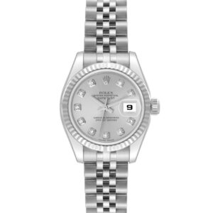 Rolex Datejust Steel White Gold Silver Diamond Dial Ladies Watch 179174