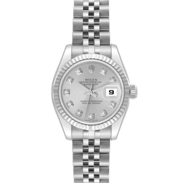 Rolex Datejust Steel White Gold Silver Diamond Dial Ladies Watch 179174