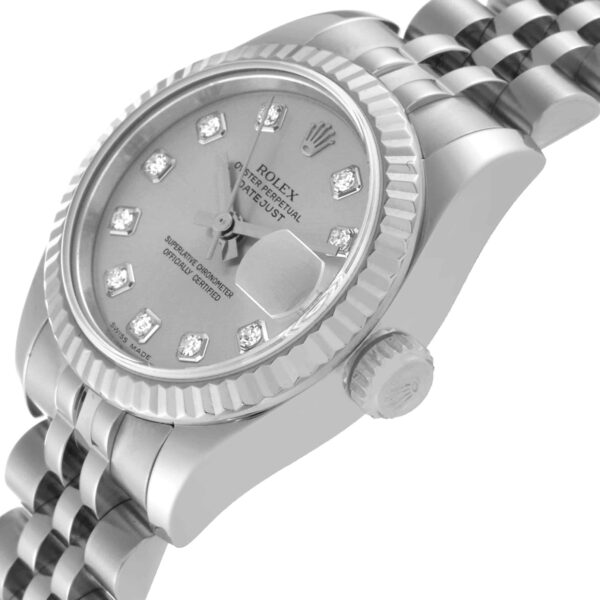 Rolex Datejust Steel White Gold Silver Diamond Dial Ladies Watch 179174 - Image 5