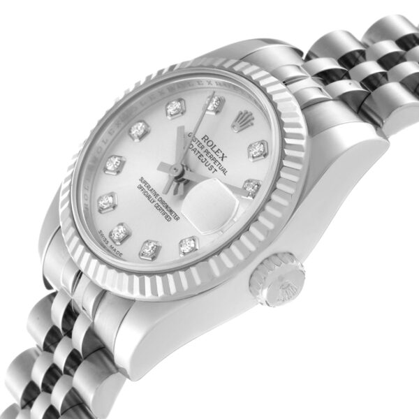 Rolex Datejust Steel White Gold Silver Diamond Dial Ladies Watch 179174 - Image 5
