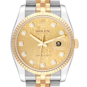 Rolex Datejust Steel Yellow Gold Anniversary Diamond Dial Mens Watch 116233