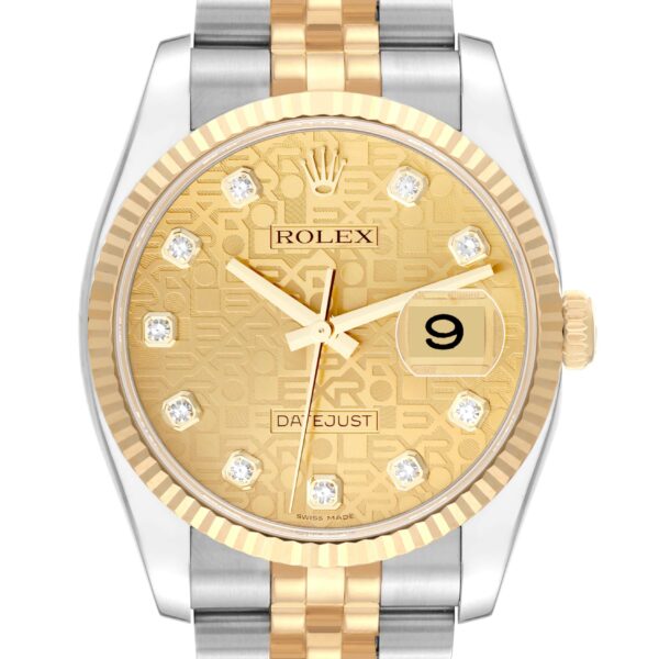Rolex Datejust Steel Yellow Gold Anniversary Diamond Dial Mens Watch 116233