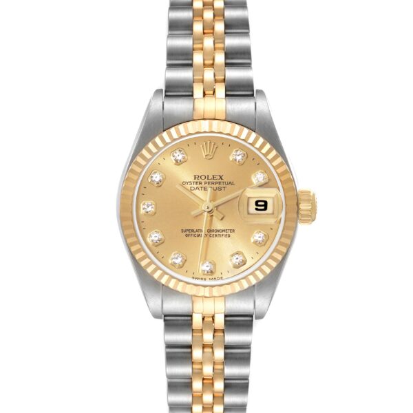 Rolex Datejust Steel Yellow Gold Champagne Diamond Dial Watch 79173