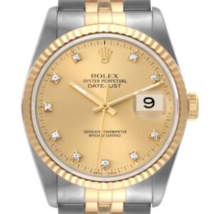 Rolex Datejust Steel Yellow Gold Diamond Dial Mens Watch 16233