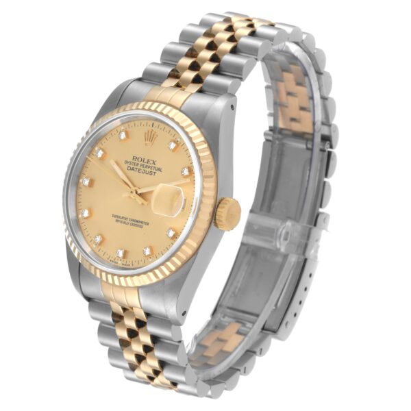 Rolex Datejust Steel Yellow Gold Diamond Dial Mens Watch 16233 - Image 4