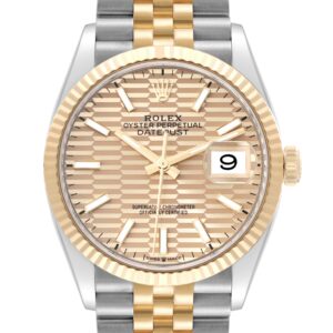 Rolex Datejust Steel Yellow Gold Golden Fluted Motif Dial Mens Watch 126233