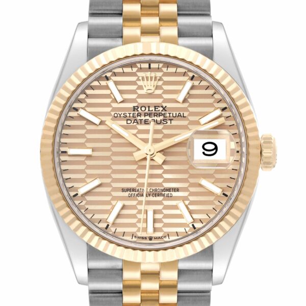 Rolex Datejust Steel Yellow Gold Golden Fluted Motif Dial Mens Watch 126233 - Image 2