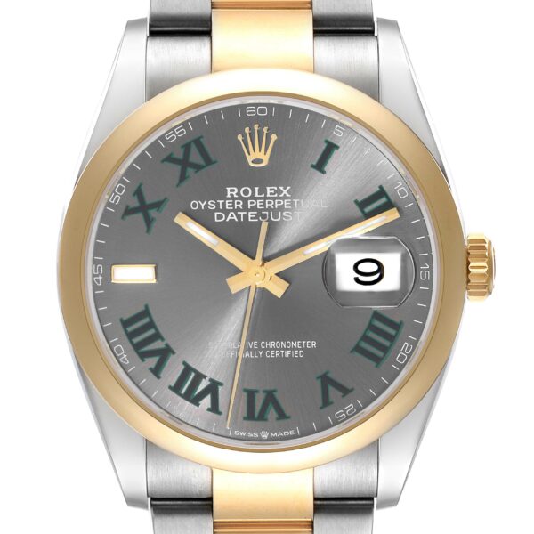 Rolex Datejust Steel Yellow Gold Wimbledon Dial Mens Watch 126203 Box Card