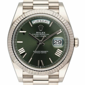 Rolex Day-Date 228239 Olive Dial 18K White Gold Mens Watch Box Papers