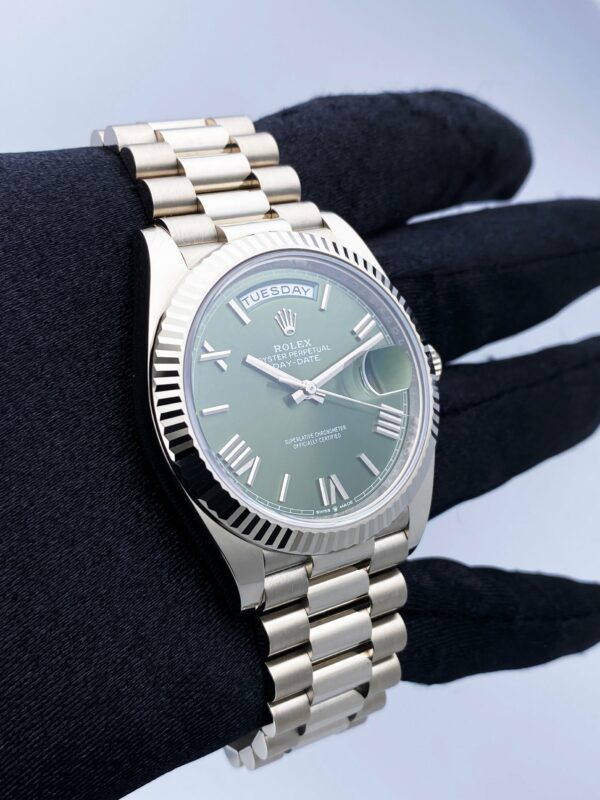 Rolex Day-Date 228239 Olive Dial 18K White Gold Mens Watch Box Papers - Image 4