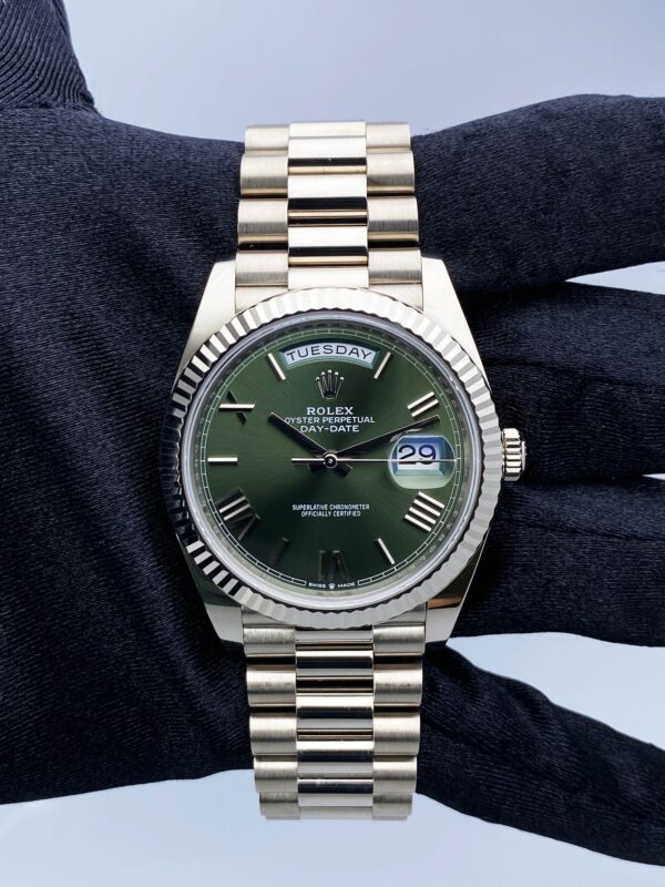 Rolex Day-Date 228239 Olive Dial 18K White Gold Mens Watch Box Papers - Image 3