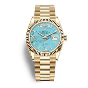 Rolex Day-Date 36 Turquoise Dial 18kt Yellow Gold President Watch 128238DSP