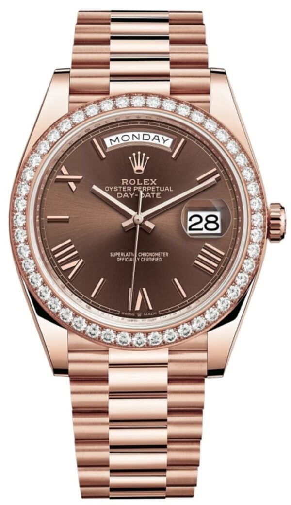 Rolex Day-Date 40 18k Everose Gold Chocolate Dial Diamond Bezel Men's Watch M228345RBR-0009