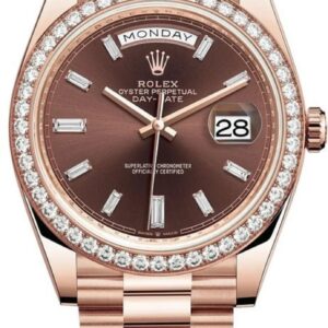 Rolex Day-Date 40 18k Everose Gold Chocolate Diamond Dial Diamond Bezel Men's Watch M228345RBR-0006