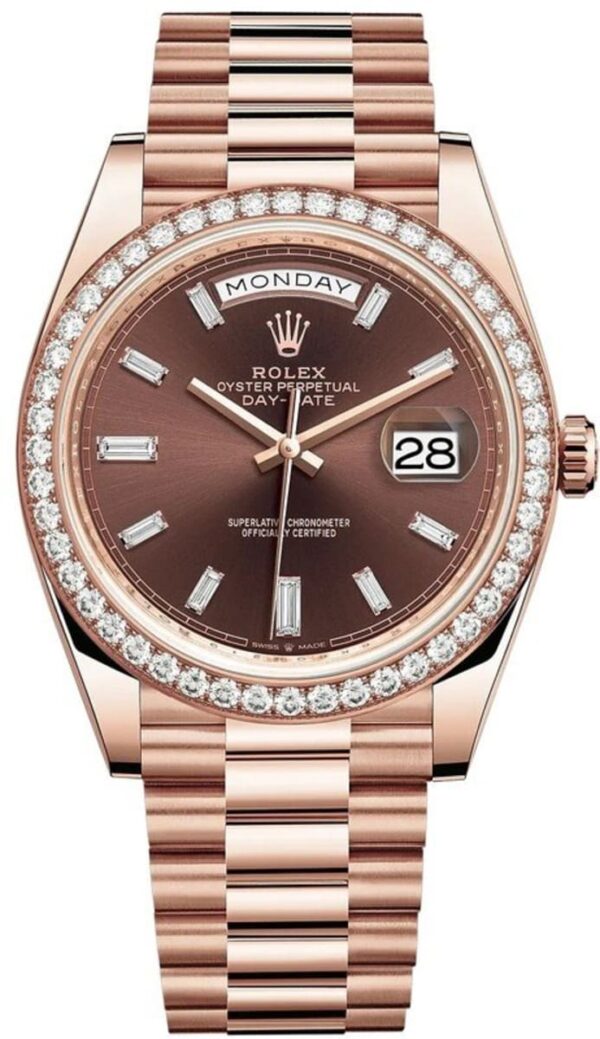 Rolex Day-Date 40 18k Everose Gold Chocolate Diamond Dial Diamond Bezel Men's Watch M228345RBR-0006