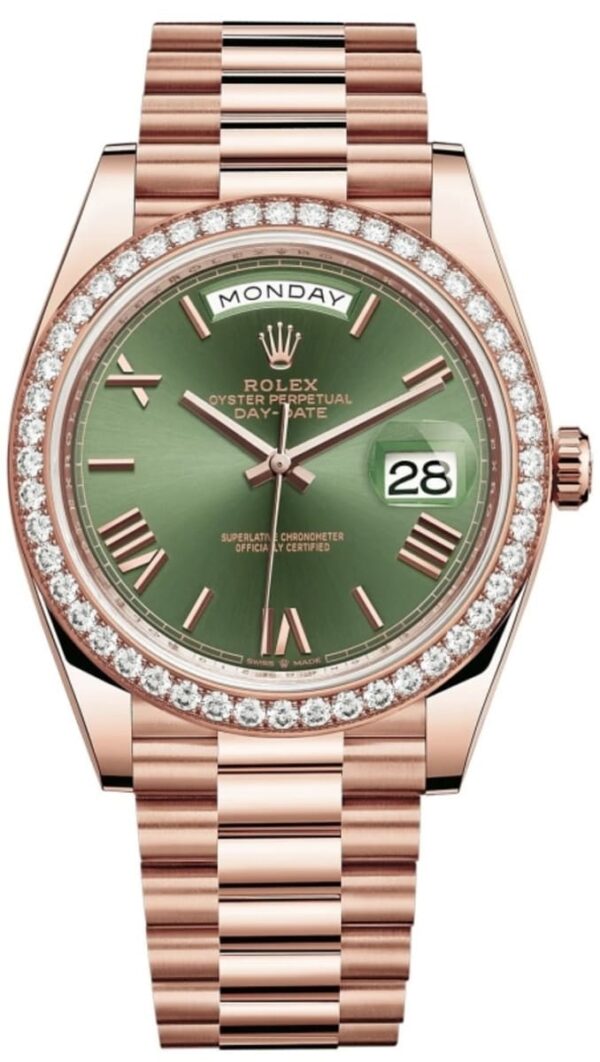 Rolex Day-Date 40 18k Everose Gold Olive Green Dial Men's Watch M228345RBR-0011