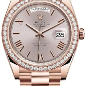 Rolex Day-Date 40 18k Everose Gold Sundust Dial Diamond Bezel Men's Watch M228345RBR-0008