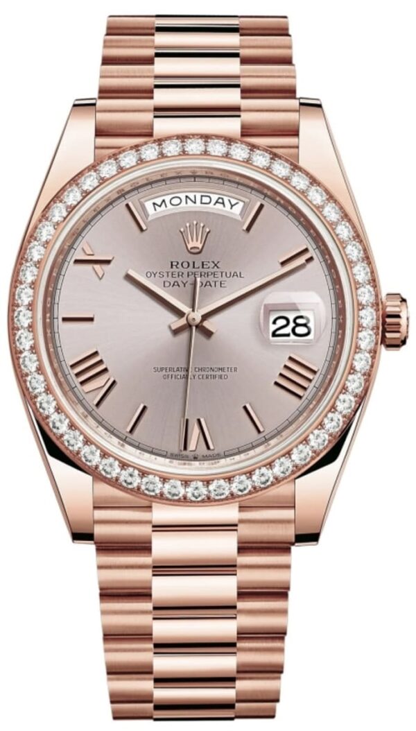 Rolex Day-Date 40 18k Everose Gold Sundust Dial Diamond Bezel Men's Watch M228345RBR-0008