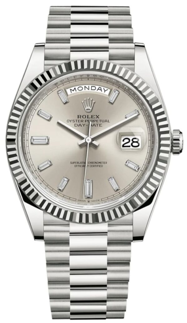 Rolex Day-Date 40 18k White Gold Silver Diamond Dial Men's Watch M228239-0003