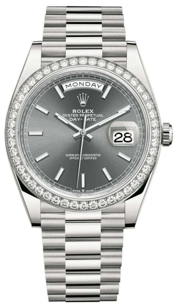 Rolex Day-Date 40 18K White Gold Slate Dial Diamond Bezel Men's Watch M228349RBR-0041
