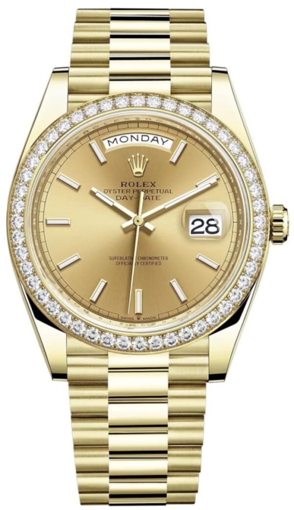 Rolex Day-Date 40 18K Yellow Gold Champagne Dial Diamond Bezel Men's Watch M228348RBR-0008