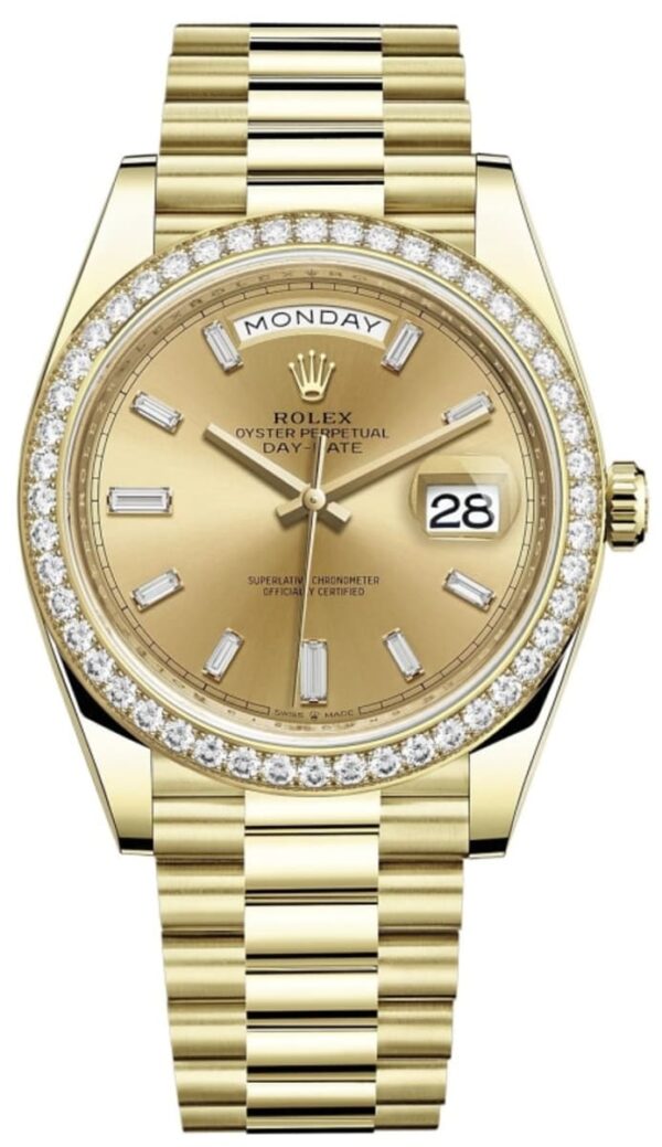 Rolex Day-Date 40 18K Yellow Gold Champagne Diamond Dial Diamond Bezel Men's Watch M228348RBR-0002