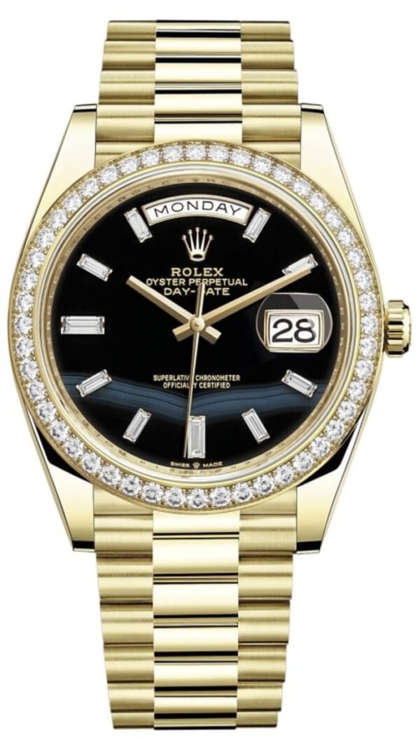 Rolex Day-Date 40 18K Yellow Gold Onyx Diamond Dial Diamond Bezel Men's Watch M228348RBR-0039