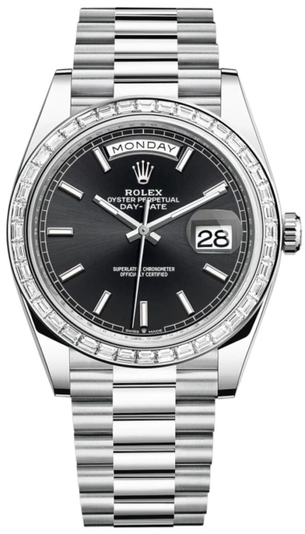 Rolex Day-Date 40 Platinum Black Dial Diamond Bezel Men's Watch M228396TBR-0024