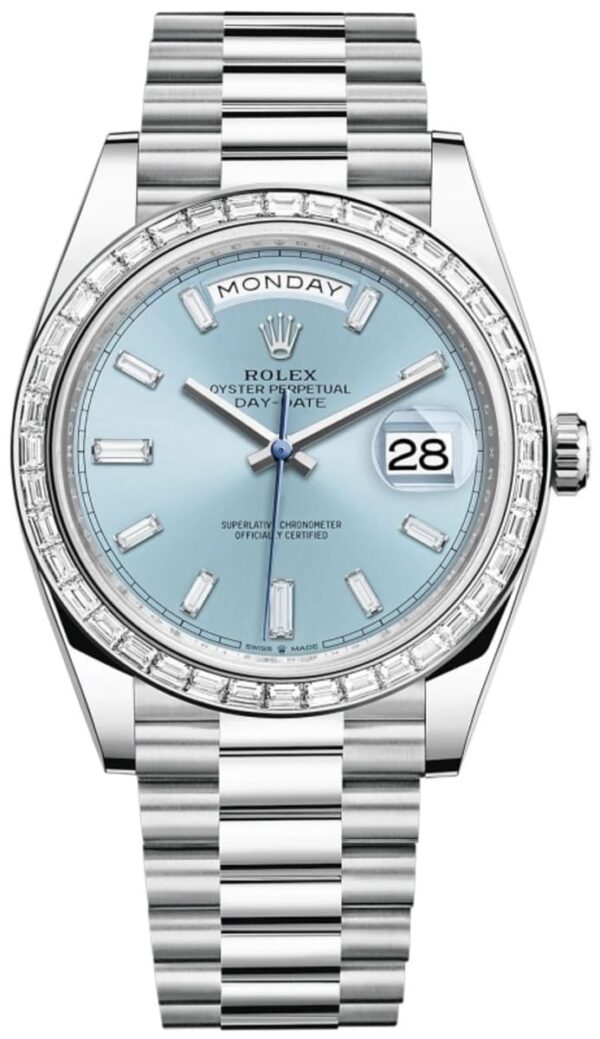 Rolex Day-Date 40 Platinum Ice-Blue Diamond Dial Diamond Bezel Men's Watch M228396TBR-0002