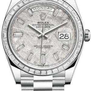 Rolex Day-Date 40 Platinum Meteorite Diamond Dial Diamond Bezel Men's Watch M228396TBR-0027