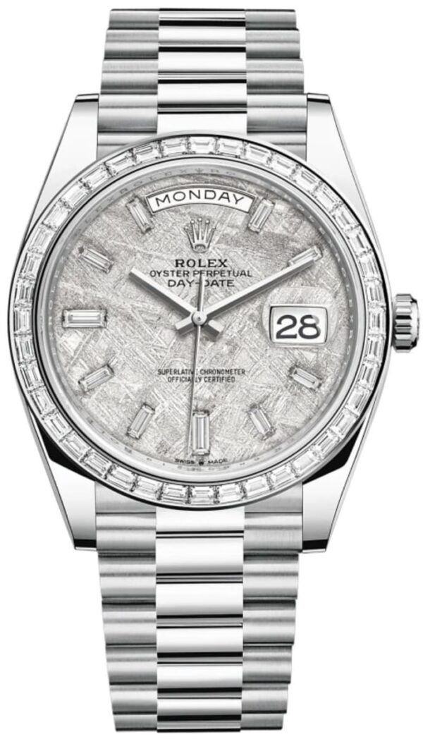 Rolex Day-Date 40 Platinum Meteorite Diamond Dial Diamond Bezel Men's Watch M228396TBR-0027