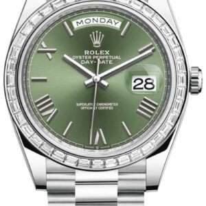 Rolex Day-Date 40 Platinum Olive Green Dial Diamond Bezel Men's Watch M228396TBR-0020