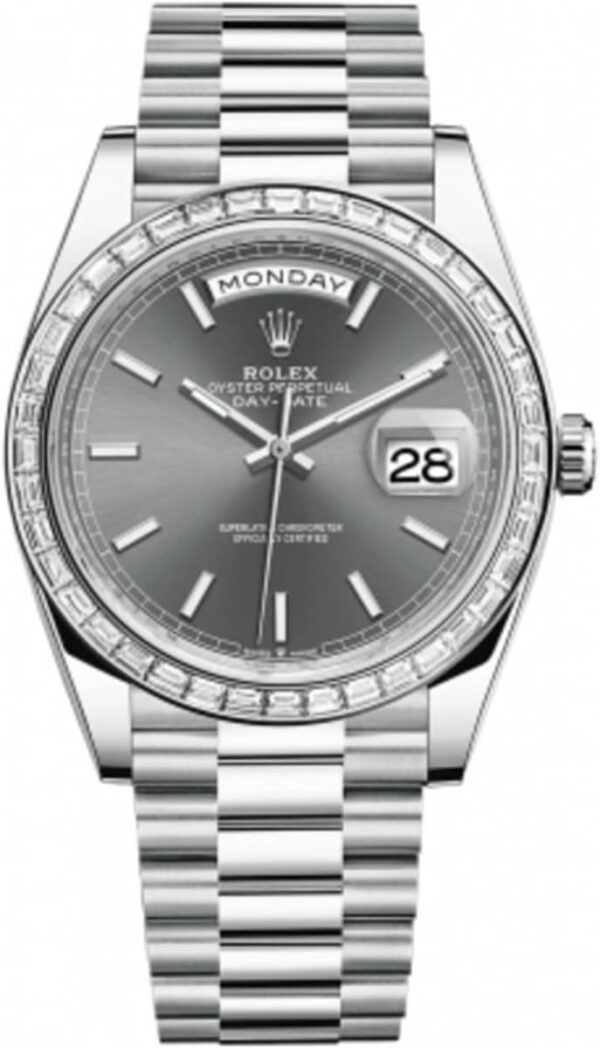 Rolex Day-Date 40 Platinum Slate Dial Diamond Bezel Men's Watch M228396TBR-0031